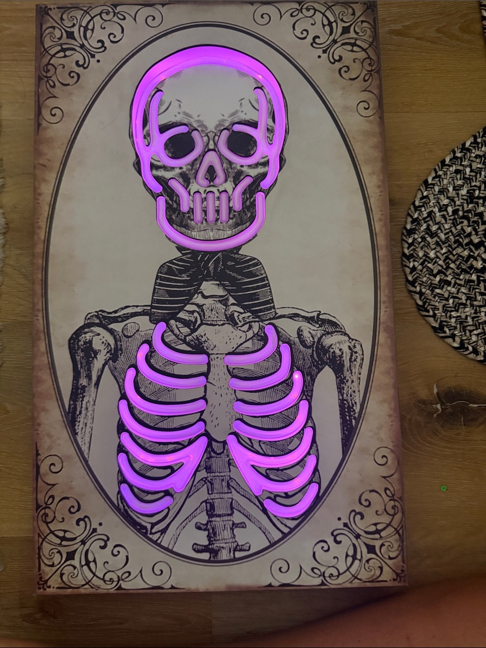Halloween Skeleton Wall Art Print in Cream and Black